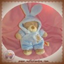 NICOTOY DOUDOU OURS MOU BEIGE DEGUISE EN LAPIN BLEU 18 CM SOS