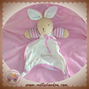 TAKINOU DOUDOU LAPIN PLAT ECRU LISERET ROSE SOS