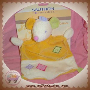 SAUTHON SOS DOUDOU  SOURIS ECRU PLAT ORANGE COLORS 