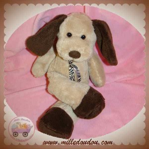 NICOTOY DOUDOU CHIEN BEIGE MARRON CRAVATE SOS