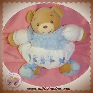 KALOO DOUDOU OURS BEIGE CORPS BOULE BLANC BLEU ENFANT SOS