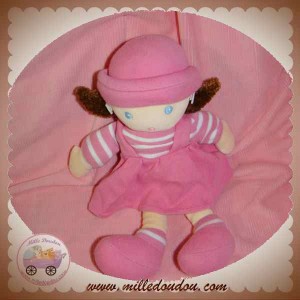 NOUNOURS SOS DOUDOU POUPEE BRUNE ROBE ROSE