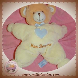 NOUNOURS DOUDOU OURS QUASI PLAT JAUNE COEUR SOS