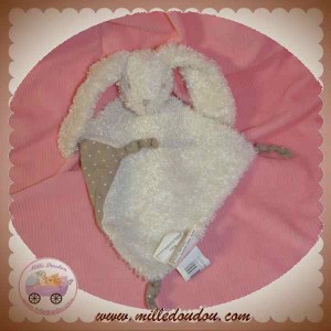 CYRILLUS SOS DOUDOU LAPIN PLAT ECRU BLANC TAUPE ETOILE BOUCLETTE