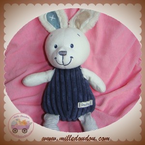 NICOTOY SOS DOUDOU LAPIN CUIR RETOURNE BLANC CORPS COTELE BLEU