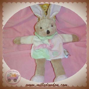 BABYNAT BABY NAT SOS DOUDOU LAPIN BEIGE MARIONNETTE ECRU ROSE VERT