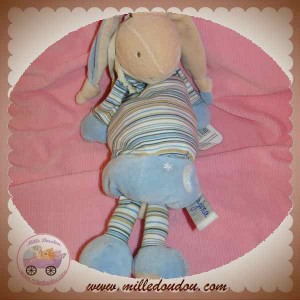 AJENA SOS DOUDOU LAPIN SAUMON TISSU RAYE BLEU MUSICAL