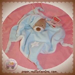 NATTOU DOUDOU OURS BIBOU BEIGE PLAT BLEU ETOILE LUNE SOS