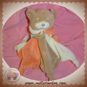 BABYNAT DOUDOU OURS BEIGE PLAT ETOILE ORANGE ECRU SOS