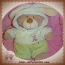 NICOTOY DOUDOU OURS BEIGE DEGUISE EN LAPIN VERT ECRU 33 cm SOS