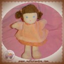 NOUNOURS DOUDOU POUPEE BRUNE ROBE ORANGE SAUMON SOS