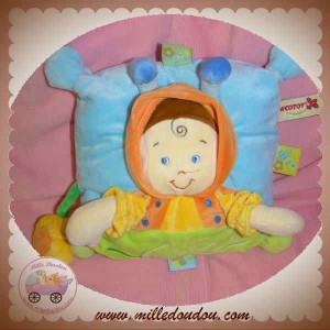 NICOTOY SOS DOUDOU COUSSIN BLEU GARCON ORANGE VERT