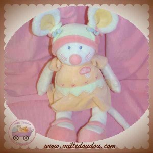 KIABI SOS DOUDOU SOURIS ECRU ROBE ORANGE CHAMPIGNON