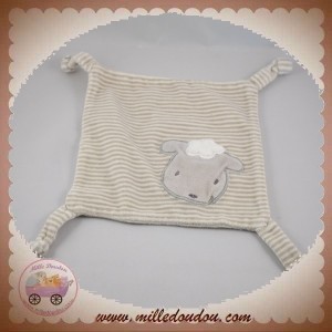 KIABI SOS DOUDOU MOUCHOIR PLAT RAYE GRIS MOUTON