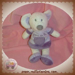 GRAIN DE BLE DOUDOU SOURIS BLANCHE ROBE BEBE VIOLET SOS