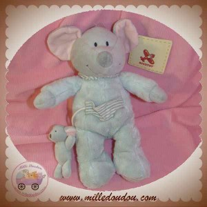 NICOTOY DOUDOU SOURIS GRISE POCHE BEBE ROSE SOS