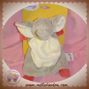 BENGY DOUDOU ELEPHANT GRIS MARIONNETTE ECRU ROUGE JUNGLE SOS