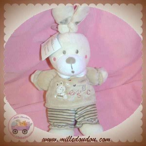 NICOTOY SOS DOUDOU LAPIN ECRU BEIGE NOEUD OREILLES ABC 22 CM