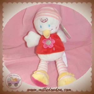 NICOTOY DOUDOU CANARD POUSSIN ROSE ROUGE FLEUR SOS