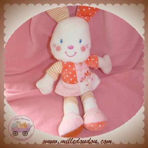 KIABI DOUDOU LAPIN BLANC ROBE ROSE COEUR FLEUR SOS