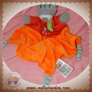 MOTS D'ENFANTS DOUDOU CHAT PLAT LOSANGE ROUGE ORANGE SOS