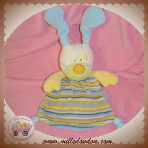 BELLODOUX DOUDOU LAPIN BLANC PLAT JAUNE RAYE BLEU SOS