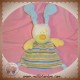 BELLODOUX DOUDOU LAPIN BLANC PLAT JAUNE RAYE BLEU SOS