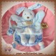 DOUDOU ET COMPAGNIE SOS LAPIN MARIONNETTE BLANC BLEU FLEUR TATOO 