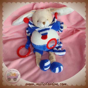 DOUDOU ET COMPAGNIE SOS LAPIN ECRU BLEU MARIN MERLIN EVEIL