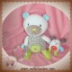 POMMETTE DOUDOU OURS BLANC CORPS GRIS ROND VERT EVEIL SOS