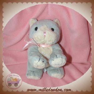 H&M H & M SOS DOUDOU CHAT GRIS ECRU NOEUD ROSE