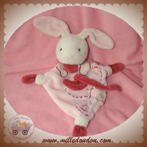 BABYNAT BABY NAT DOUDOU LAPIN ECRU PLAT LOSANGE ROSE ATTACHE TETINE SOS