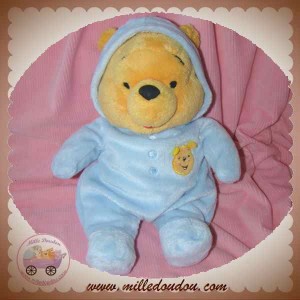 DISNEY DOUDOU OURS WINNIE JAUNE HABIT BLEU SOS