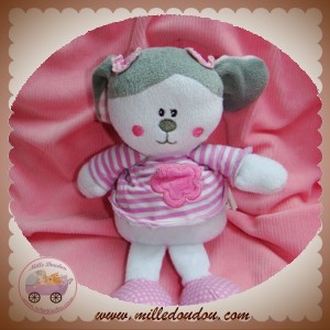 MAXITA DOUDOU LAPIN CHIEN GRIS HAUT RAYE ROSE FLEUR SOS