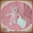 JACADI DOUDOU OURS ROSE MOUCHOIR BLANC SOS