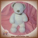 NICOTOY DOUDOU OURS BLANC POILS TAUPE FOULARD SOS