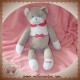 MUSTI MUSTELA DOUDOU OURS GRIS BLANC COL NOEUD ROSE SOS