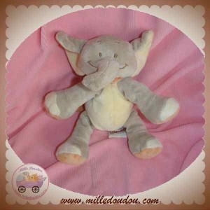 BENGY SOS DOUDOU ELEPHANT BEIGE ECRU FOULARD ORANGE 20 CM