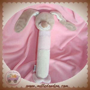 Doudou plat lapin NATTOU Les Rigolos marionnette rose blanc - SOS d