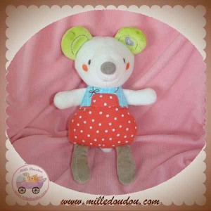 POMMETTE SOS DOUDOU SOURIS BLANCHE A POIS ROUGE BLEU 