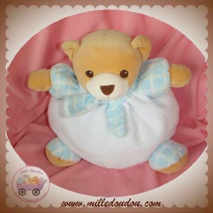 NOUNOURS SOS DOUDOU OURS BEIGE BOULE BLANC VICHY BLEU