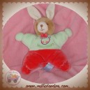 NOUNOURS DOUDOU LAPIN BEIGE QUASI PLAT VERT ROUGE 15 CM SOS