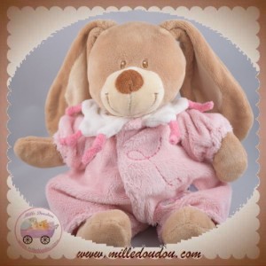 TEX SOS DOUDOU CHIEN LAPIN BEIGE COMBINAISON ROSE SOS