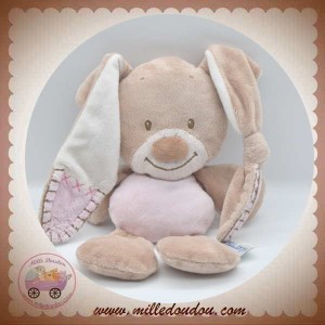 NATTOU DOUDOU LAPIN RIGOLO BEIGE QUASI PLAT ROSE NOEUD SOS