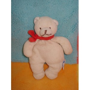 JACADI SOS DOUDOU OURS ECRU BLANC ECHARPE ROUGE