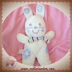 NICOTOY SOS DOUDOU LAPIN BLANC ECHARPE RAYE BLEU FLEUR BABY 