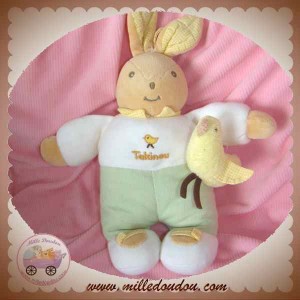 TAKINOU DOUDOU LAPIN BEIGE JAMBES JAUNE VERT POUSSIN MUSICAL SOS