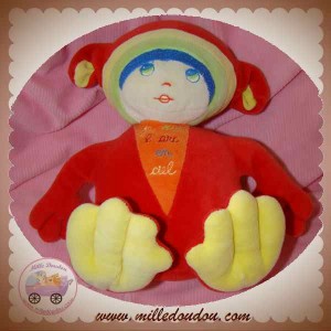 NOUNOURS SOS DOUDOU POUPEE COSMONAUTE ROUGE JAUNE ARC EN CIEL