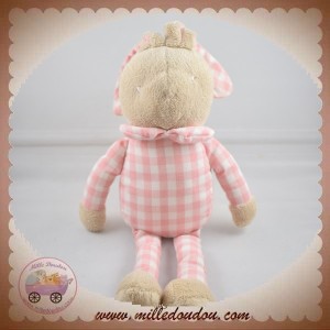 KLORANE DOUDOU LAPIN BEIGE CORPS TISSU VICHY ROSE SOS