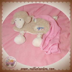 AJENA DOUDOU MOUTON ECRU PLAT MOUCHOIR ROSE SOS